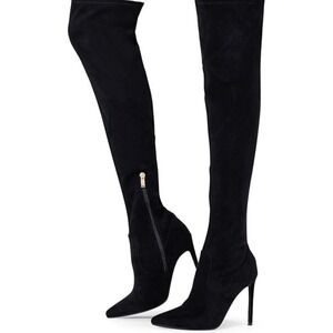 Elisabet Tang Women Black Thigh High Boots Over The Knee Stiletto Heel Suede 9.5